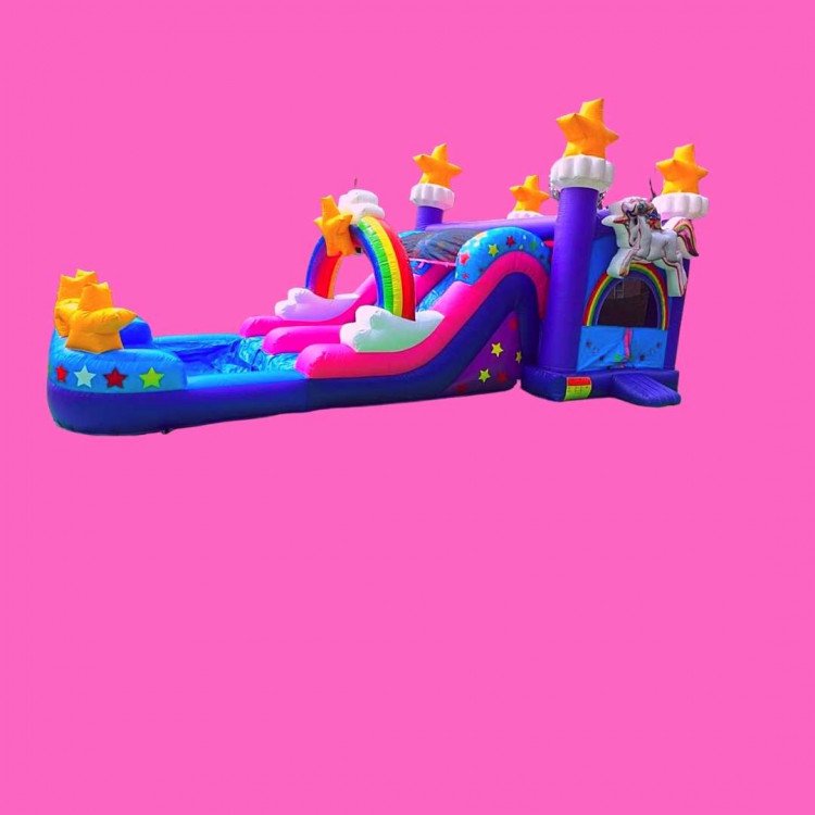 Magic Unicorn Double Lane Bounce House with Slide (Wet or Dr
